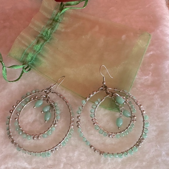 Faux Jade Large Nested Circle Hoop Earrings - Picture 8 of 8